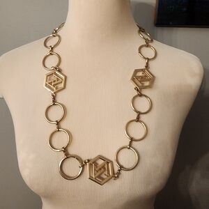 NECKLACE Vintage 80s 90s Large Chunky Statement Gold Tone Rings  28" +6